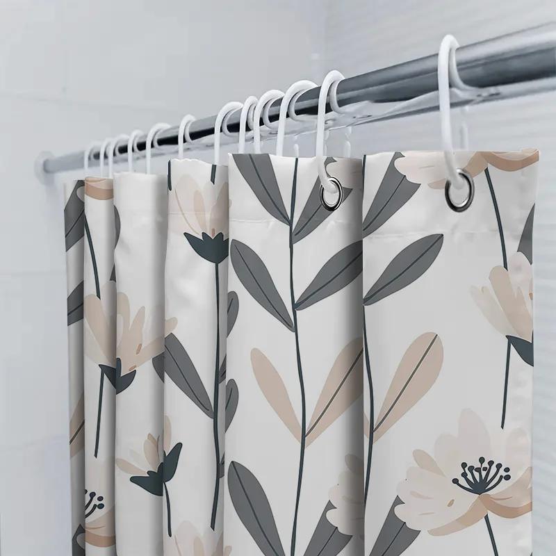 Bathroom Decor Shower Curtain Waterproof Fabric Printed Flowers Modern Simple Design