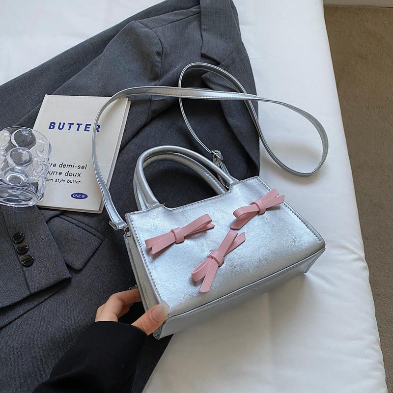 Chic Korean Style Bowknot Crossbody Bag In Black Beige Pink Silver For Women