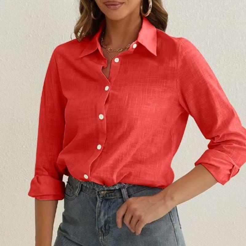 IHUASU Women's Fashion Casual Solid Color Print Long Sleeve POLO Neck Blouses & Shirts Unique Design