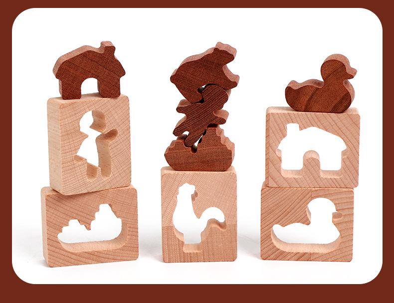 Wooden Animal Shape Matching Blocks for Early Learning and Training