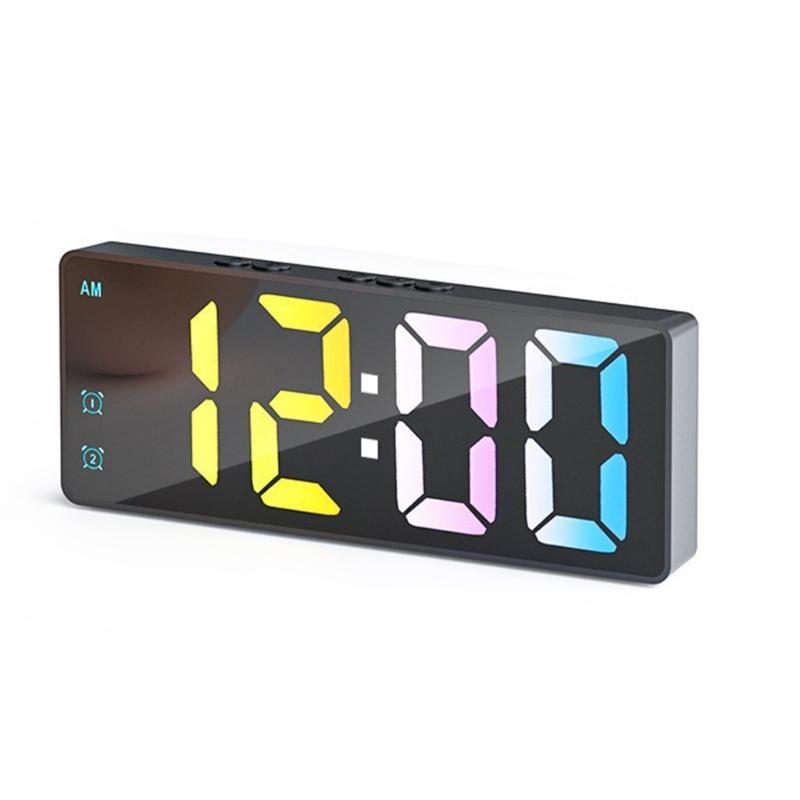 

Multifunctional Digital Alarm Clock With Mirror LED Display Temperature Calendar USB Battery Powered For Bedsides Office