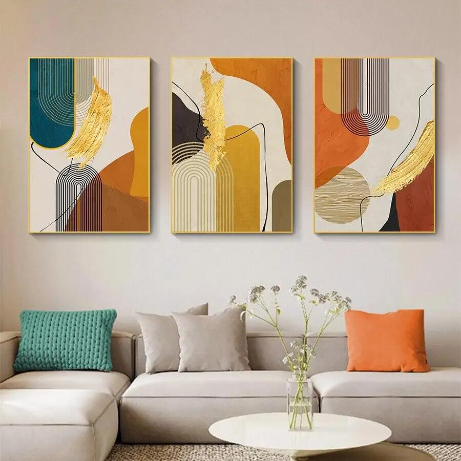 Modern Abstrakt Geometrie Achat Gold Ölmalerei Effekt Wandkunst Poster Drucke Leinwandmalerei Bild für Schlafzimmer Heimdeko