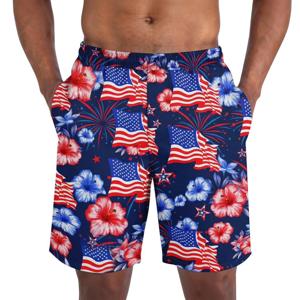 Lichte Ademende Sportshorts voor Mannen met Onafhankelijkheidsdag Print Elastische Taille Casual Losse Pasvorm Sportshorts