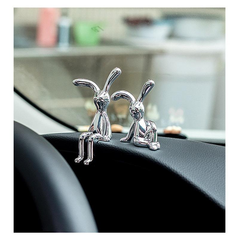 2PC Long-Eared Rabbit Double Statue Cartoon Decoration Accessories Living Room Bedroom Car Decoration Desktop Decorative Ornamet