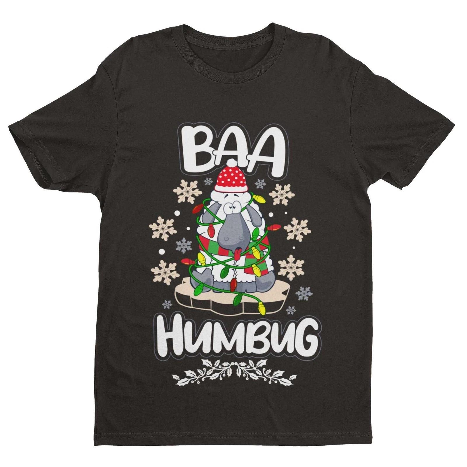 Funny Christmas T Shirt Baa Humbug Bah Parody Scrooge Sheep joke Gift Idea Dad L