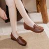 Middle-aged and Old Deep-mouth Retro Single Shoes Women's Autumn New Leather Flat-heeled Soft-soled One-pedal Round-head Mother Shoes