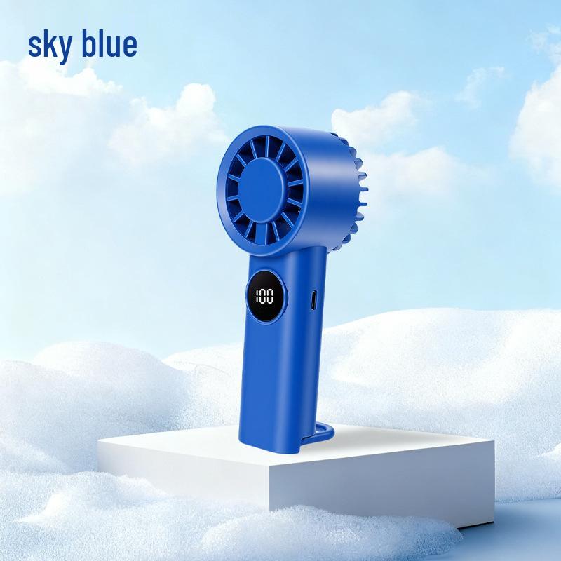 Compact USB Rechargeable Handheld Fan with Digital Display & Phone Holder