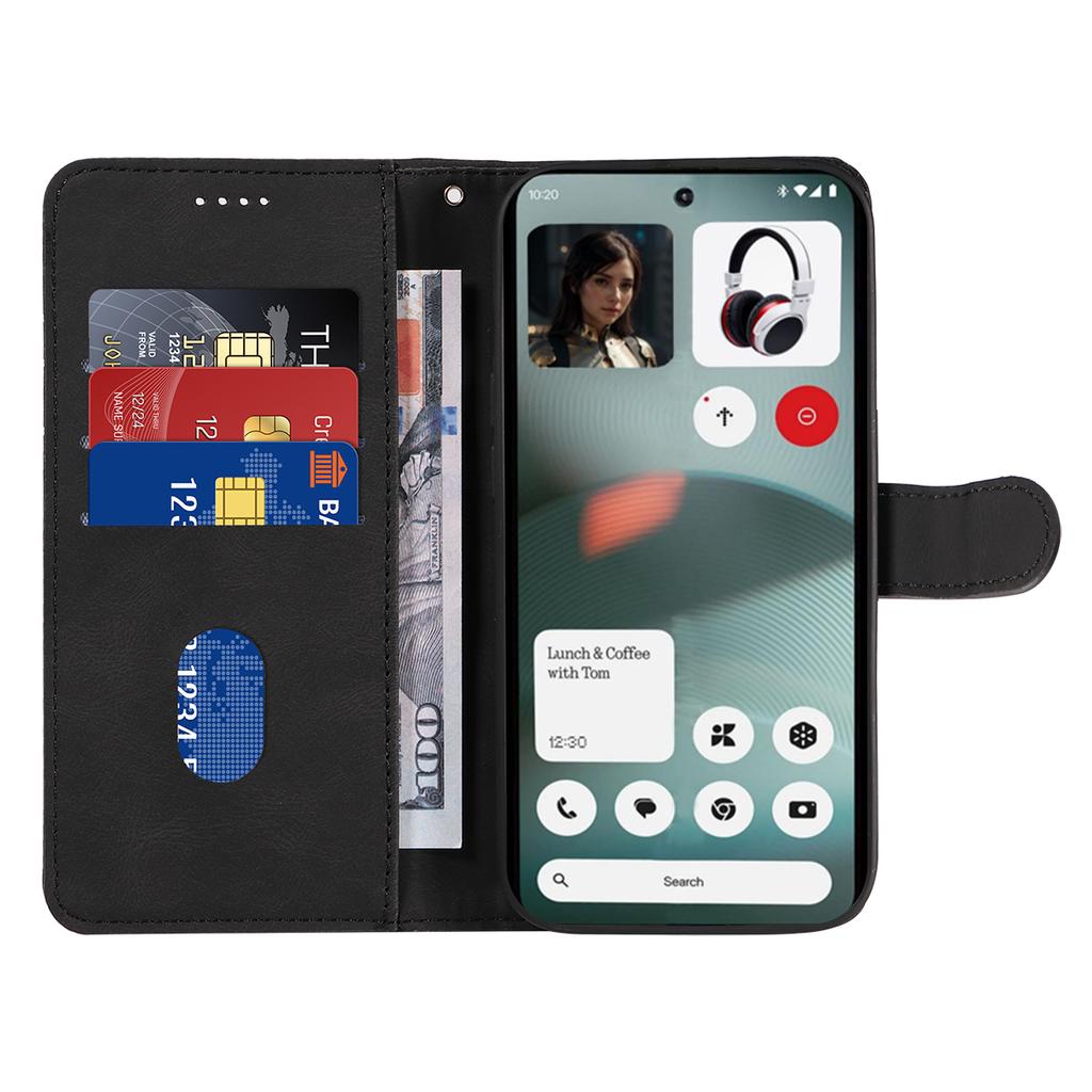 For Nothing Phone (3) 5G Wallet Case Leather Phone Cover Stand with Curved Line Design