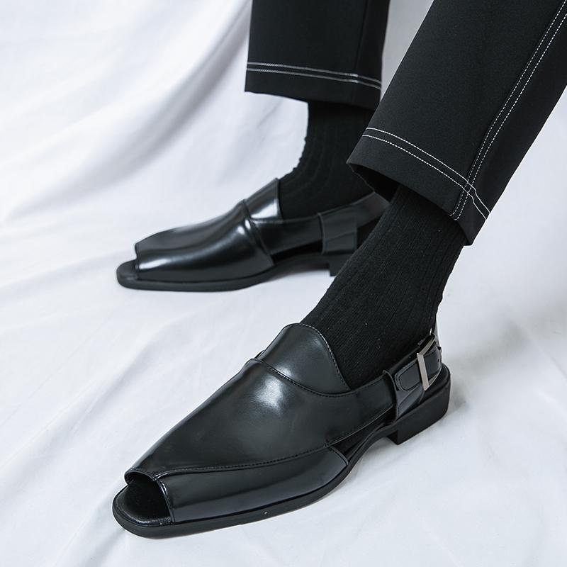 Summer Open Toe Leather Shoes Men Casual Business Men's Leather Sandals Big Size 46 Comfortable Dress Sandals Man Formal Shoes
