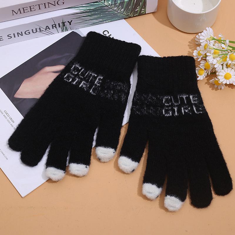 Fashionable Women S Gloves Cute Yarn Knitted Versatile Cartoon Gloves