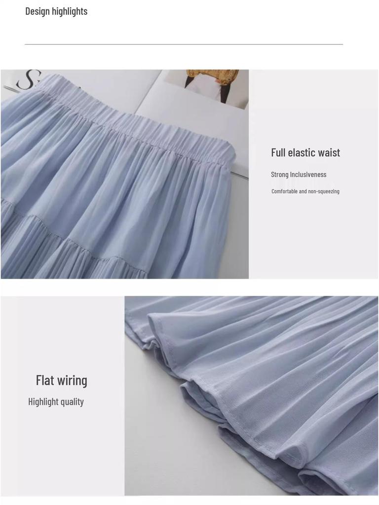 2025 Women's Summer Chiffon A-Line Midi Skirt - Slimming, Popular Style