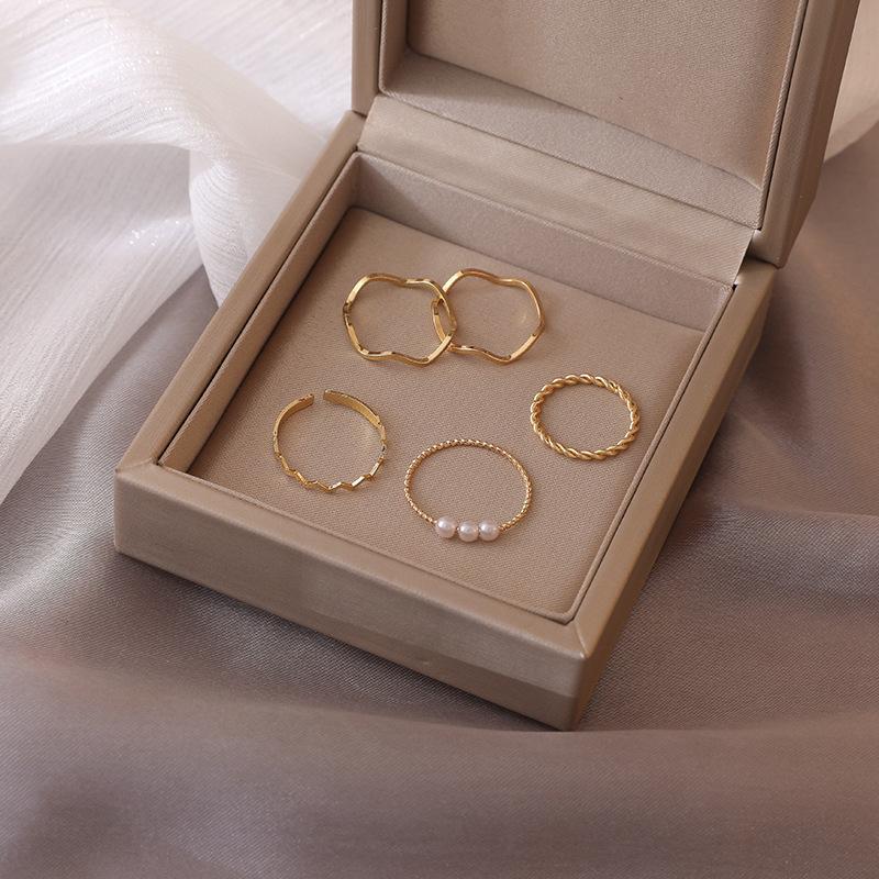 5Pcs Adjustable Open Rings With Irregular Cute Pearl Designs For Women Gift
