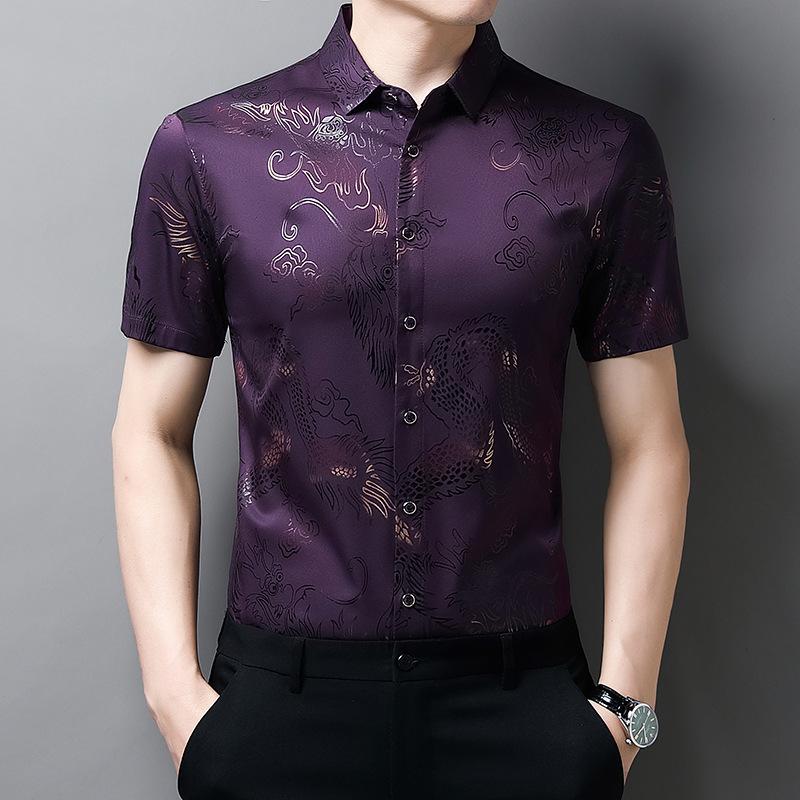 Men's Casual Printed Short Sleeved Lapel Shirt for Summer Fashion Comfort No Ironing Wrinkle Resistant Top