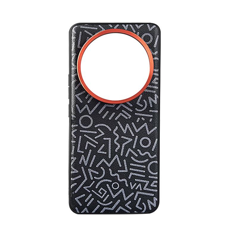 Bemalte Geometrische Graffiti Einfache Lederhülle für Xiaomi 13 Ultra Mi 14 Ultra Mi14 Pro Metall-Kamera-Öffnung Unabhängige Tastenabdeckung
