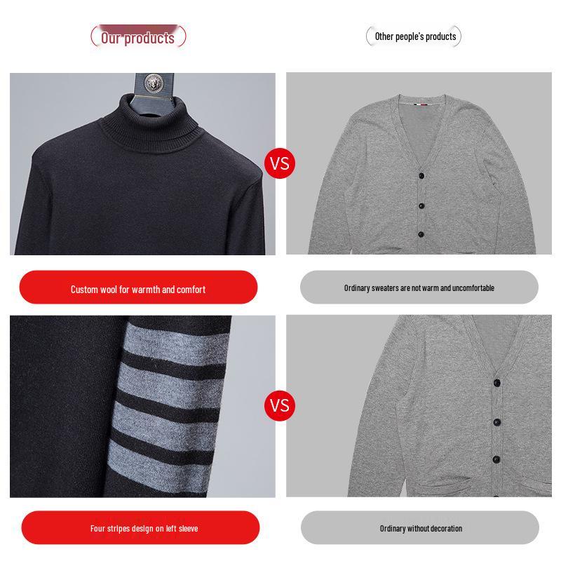 TB BROWIN High-Neck Sweater: Unisex Wool, Four-Bar, British Style