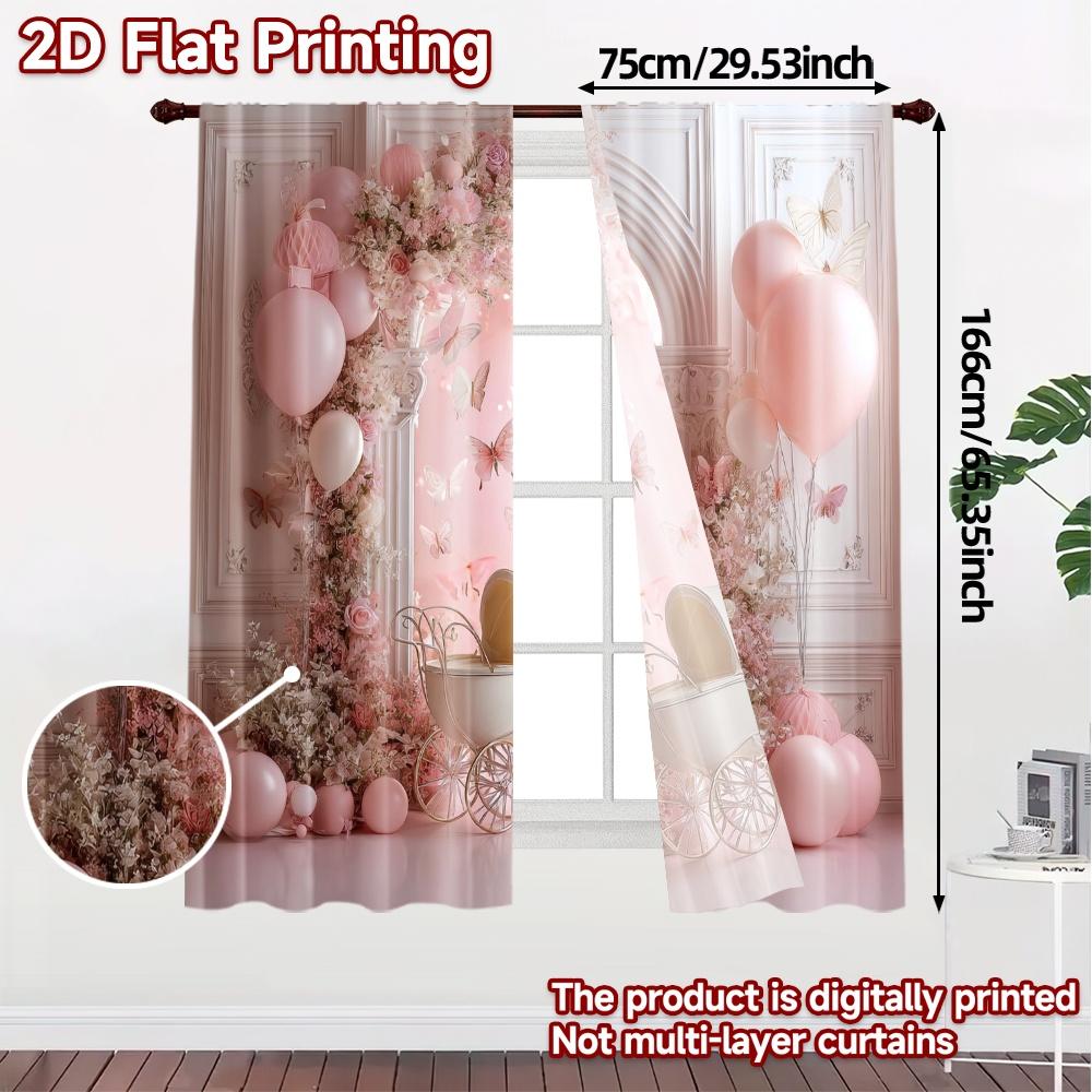 2pcs   2D FLAT PRINTING Curtains (Without Rod) Blush Bliss Popular Popular Curtain Durable Polyester Curtains Art Deco Festive