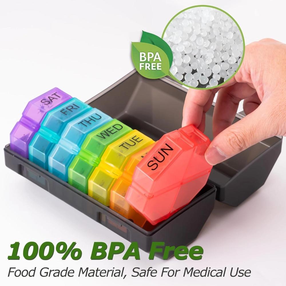 Portable Travel Weekly Pill Organizer Box Case 4 Times A Day 28 Extra Large Compartments Organizer Container for Vitamin Fishoil