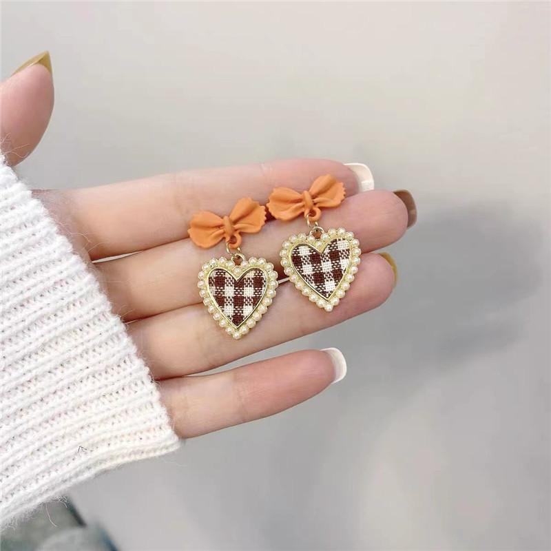 Korean Heart Drop Earrings For Women Girl Romantic Valentine's Day Gift Fashion Jewelry Trend Hanging Pearl Cute Bowknot Earring