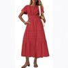 2026 Spring and Summer European and American Women's Fashion V-neck Pleated Bubble Sleeves Layered Pendulum Dress Women