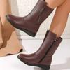 Middle Boots Winter Women'S Korean Style Low Heel Solid Color Fce Warm Plus Size 41 42 Outdoor Anti-Skid Boots New
