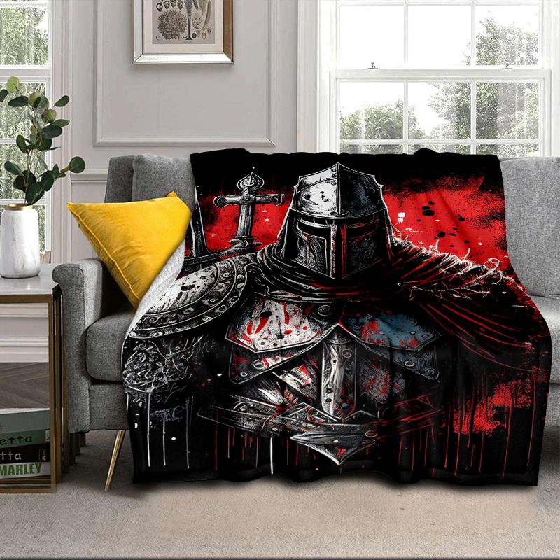 Knights Templar Symbol Blanket Flannel Blanket for Bed, Sofa, Camping, Hiking, Picnic Essentials, Gift for Family Fan Gifts