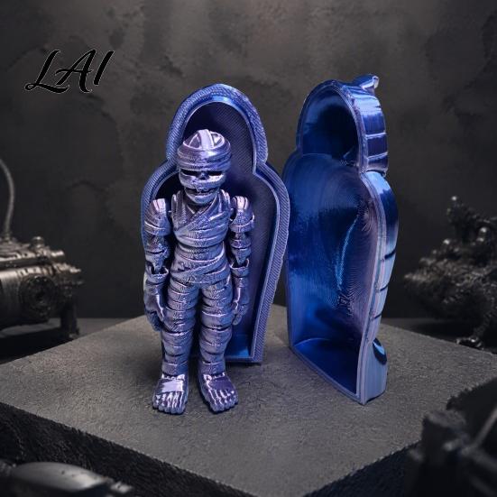 Ancient Egyptian Mummy Figurine 3D Printed Pharaoh Sarcophagus Set Articulated with Trendy Room Decor Storage Case Collectible Fidget Toy
