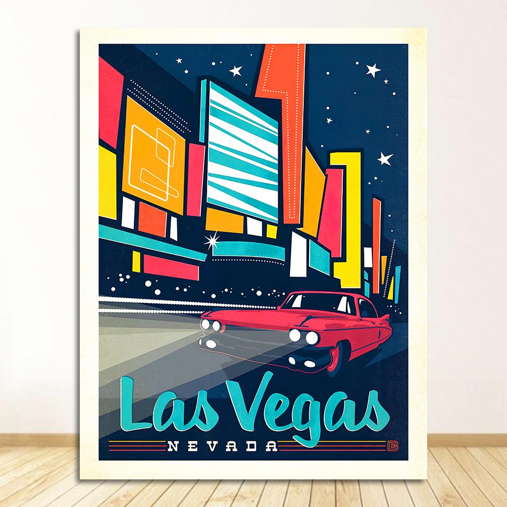 Vintage Wall Kraft Posters Coated Wall Stickers Home Decor Pictures Gift America Las Vegas City Travel Poster Canvas Paintings