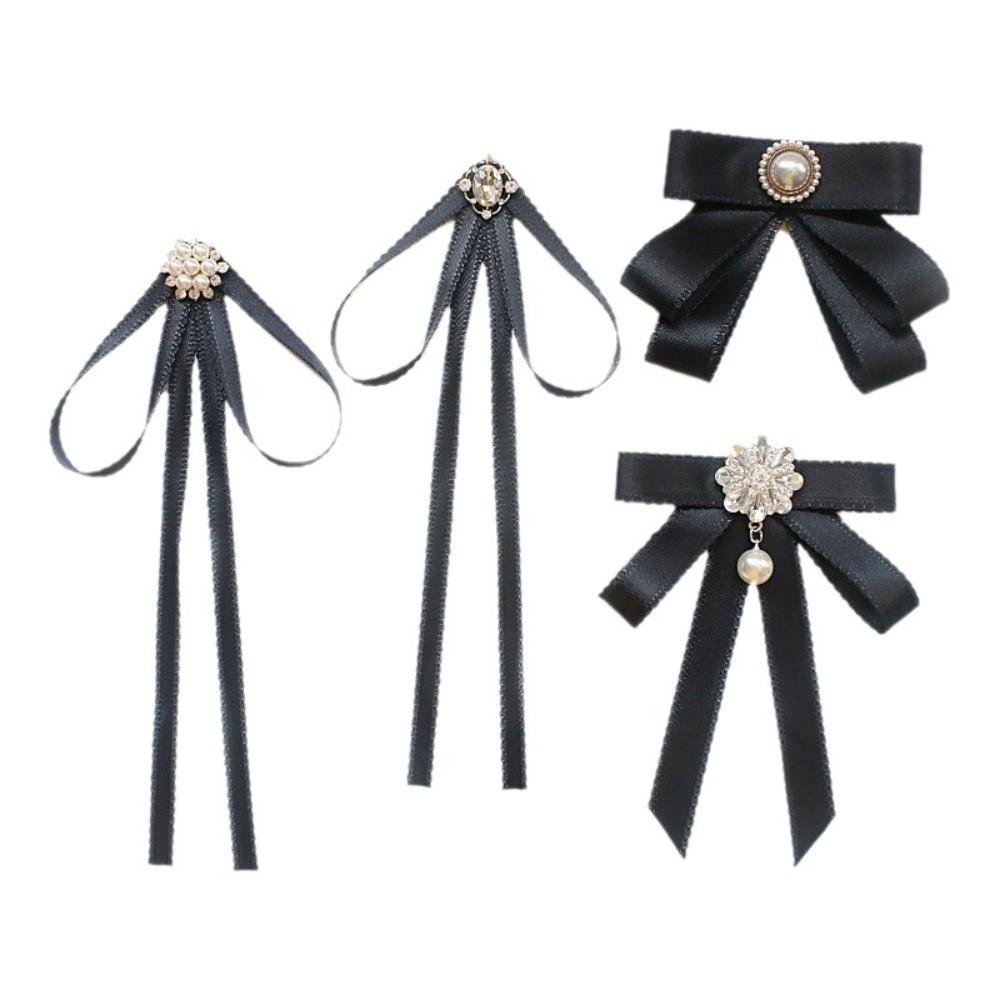 Luxury Solid Color Black Ribbon Pin Rhinestones Multi-layer Funerals Memorial Pin Pearl JK Ribbon Badge Brooch Parties