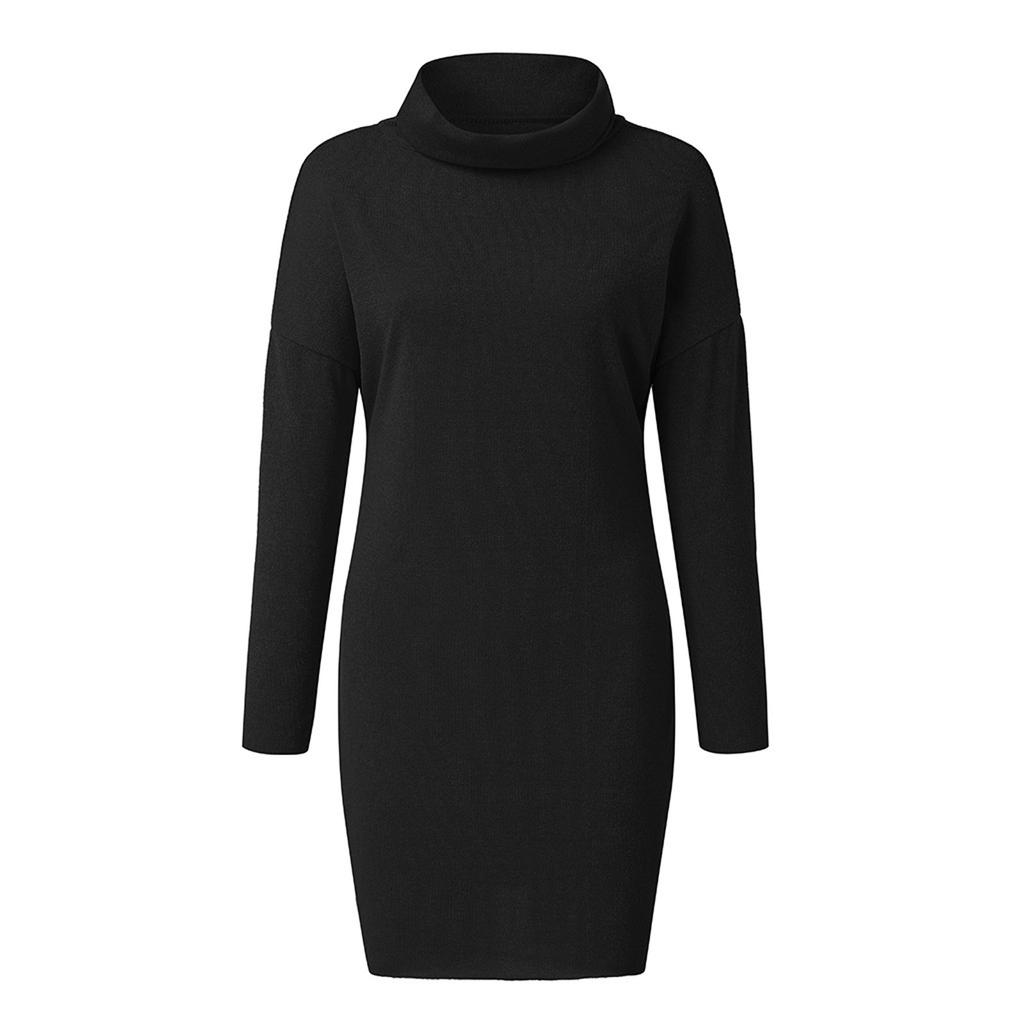 Women's Fashion Long-sleeved Slim Undershirt Turtleneck Sweater Loose Dress