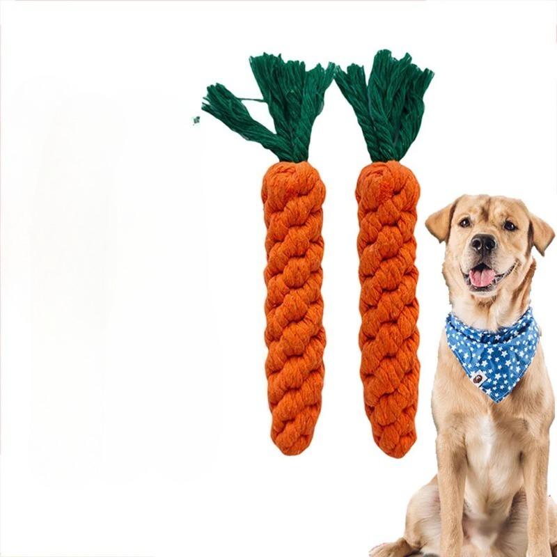2pcs Pet Toy Carrot Knot Rope Bite Resistant Teeth Grinding Interactive Chew Toy for Dogs Self Entertaining