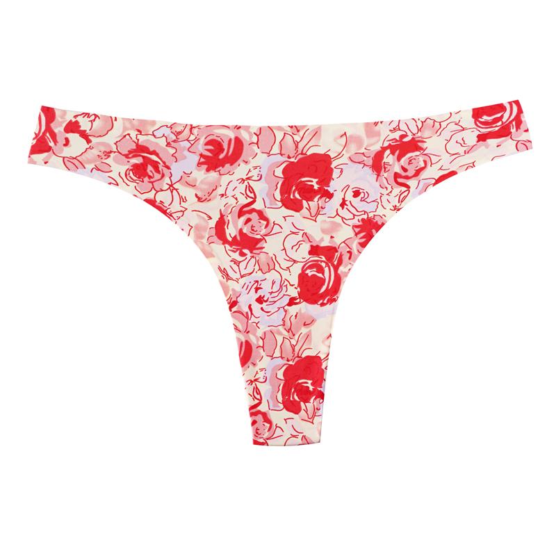 CINOON Women’s Sexy Seamless Thong One Piece Ice Silk Low Rise T‑Back  Pure Desire Printed Sporty G‑String
