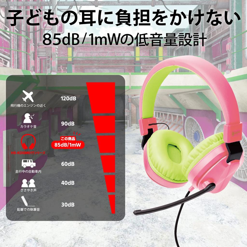 ELECOM Low with Rotating Microphone Pink X Children's Headset, Volume, Foldable, 3.5mm Connection, 4-Pole, Arm, Binaural, Green, HS-KDGM01TPN