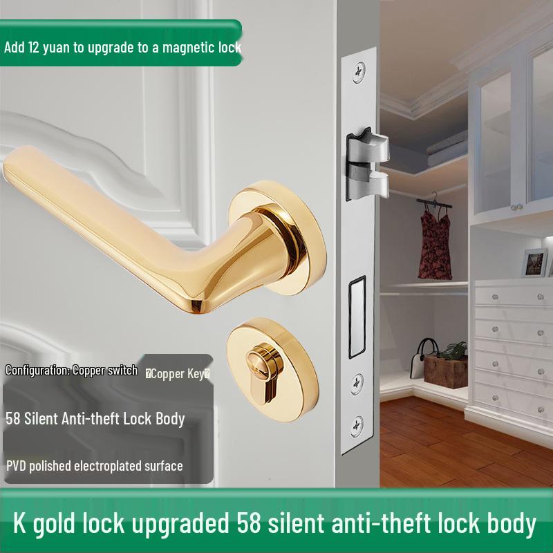 Univerzální magnetický černý vnitřní zámek kliky dveří pro dřevěné dveře ložnice