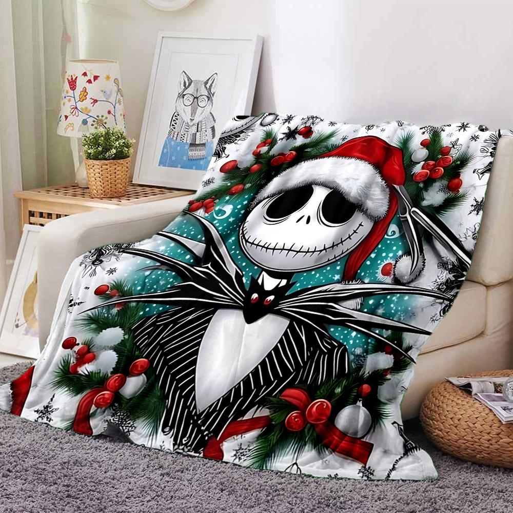 1Pc Christmas Jack Skellington Blanket Soft Throw Blanket For Home Bedroom Bed Sofa Travel Office Solid Christmas Blanket