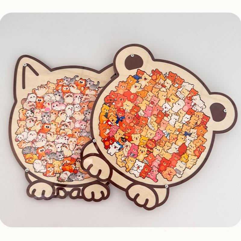 Cat Shaped Puzzle Dog Bear Wooden Jigsaw Puzzle Macaron Colored Puzzle Toy