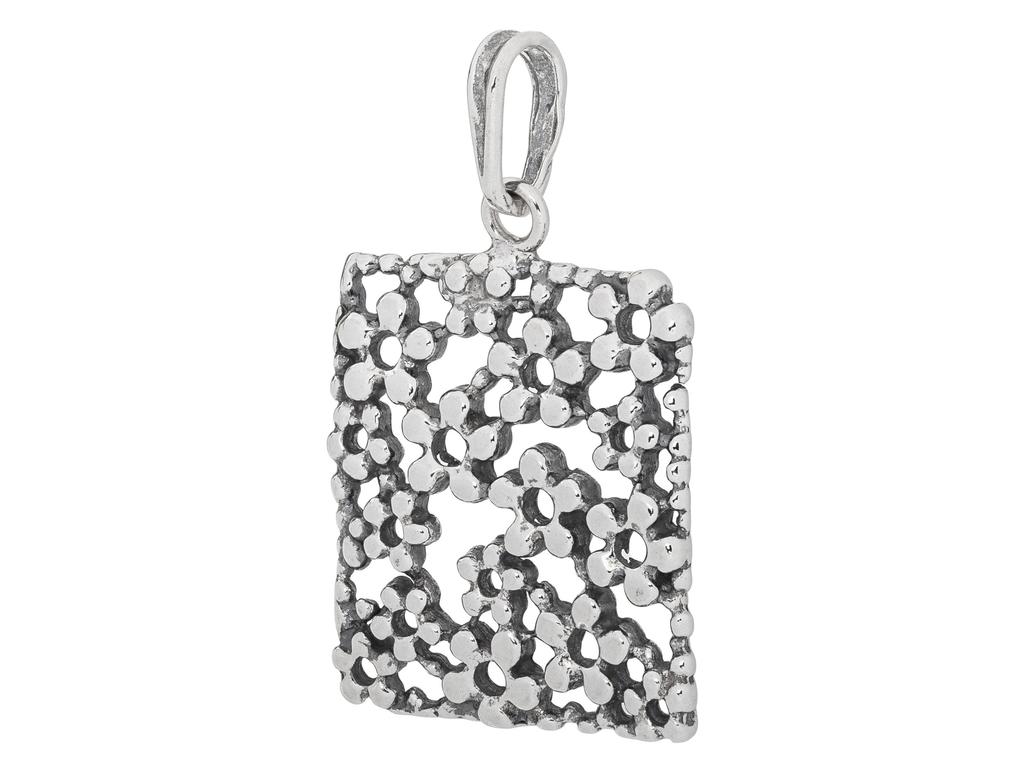 Short Silver Oxidized Openwork Women's Necklace Flowers Flower Choker 32Cm