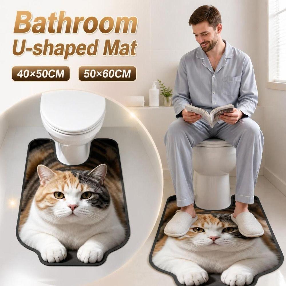 Quick-dry Bathroom U-shaped Mat Non-slip Bath Mat Fun Toilet Floor Rug Household