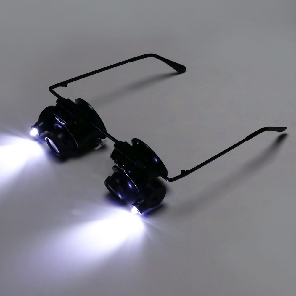Head Mounted Professional With LED Lights 20X Magnifier Jeweler Inspect Tool Watch Repair Double Eye Glasses Type