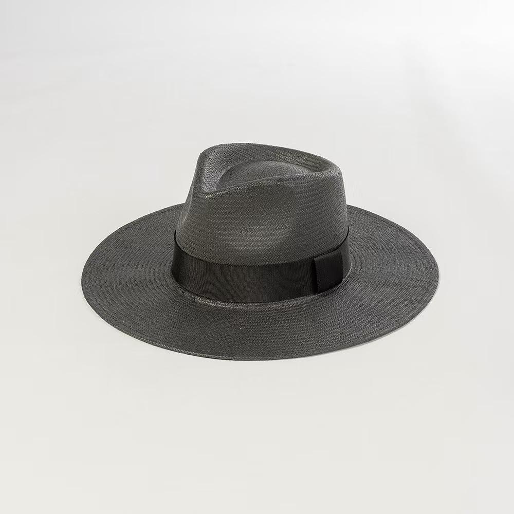 2026 New Luxury Edition Summer Flat-Top Parisian Retro Sun Hat Black Straw  Hat Luxury-brand Beach  Dress Hat for Women Femme