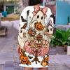Women Plus Size V Neck Long Sleeve White Printed Straight Dress Cute Witch Raccoon Pumpkin Pattern