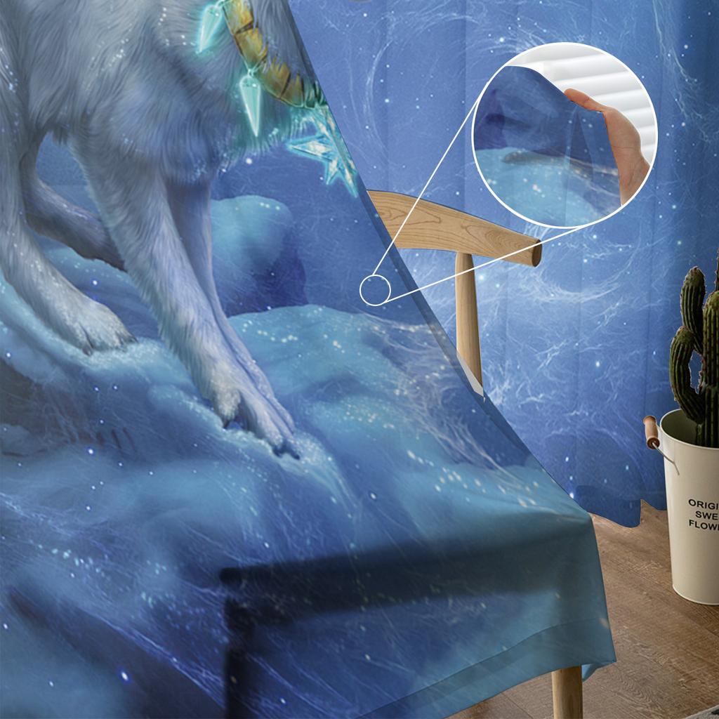 Fullmåne och Varg Tyllgardiner för Vardagsrum Tryckt Skir Voilegardin Sovrum Fönsterskärmning Draperier Persienner Heminredning