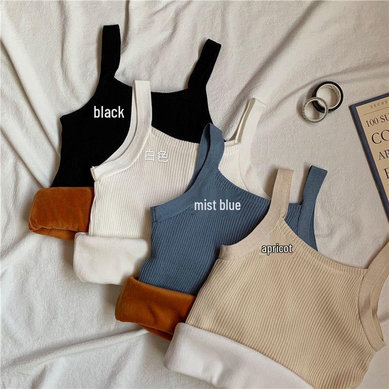 Women's Fleece-Lined Knit Camisole Vest - Warm Sleeveless Top for Autumn/Winter 2025