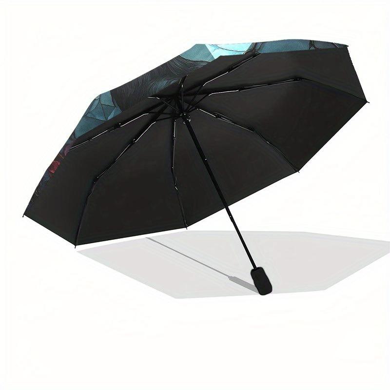 Gothic Raven and Skull Stained Cute Wall Art Decor Umbrella, Portable 3-Fold Compact Umbrella for Men & Women R126