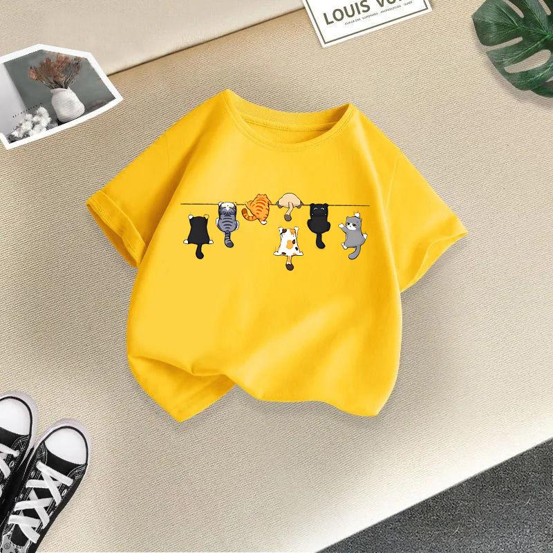 Children's Casual Short-sleeved T-shirt - Summer Boys' and Girls' Casual Cute Cat T-shirt