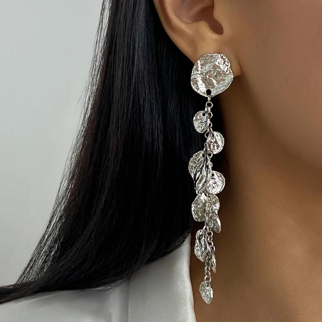 Vintage Exquisite Long Tassels Drop Earring for Women Fashion Geometric Metal Round Pendant Earrings Wedding Party Jewelry Gifts