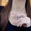 Women's Light Luxury Sapphire Heart Pendant Clavicle Chain with Colored Gemstones and Full Diamond Inlay - New European & American Style.