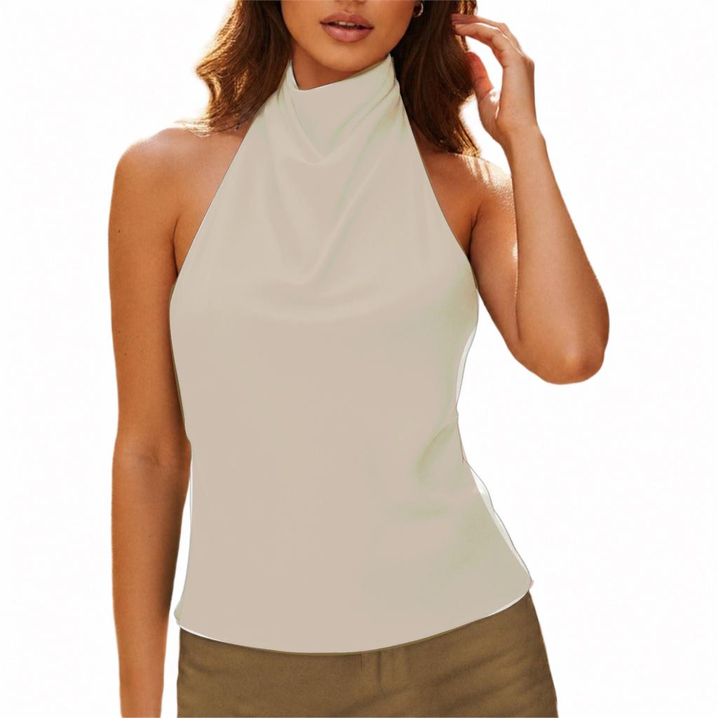 Sleeveless Satin Halter Neck Top Backless Slim Fit Cami Tank Blouse for Women Lightweight Soft Fabric Summer Wear
