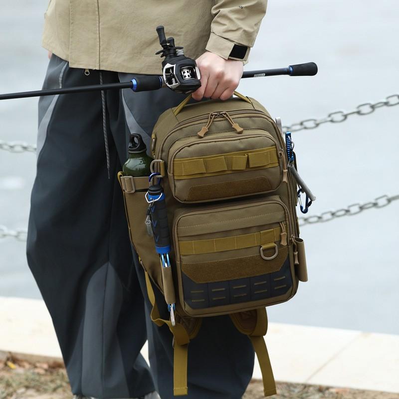 Multi-Functional Fishing Backpack Hiking Camping Outdoor Tactical Travel 20-35L Lightweight Daypack With Arc Shoulder Straps