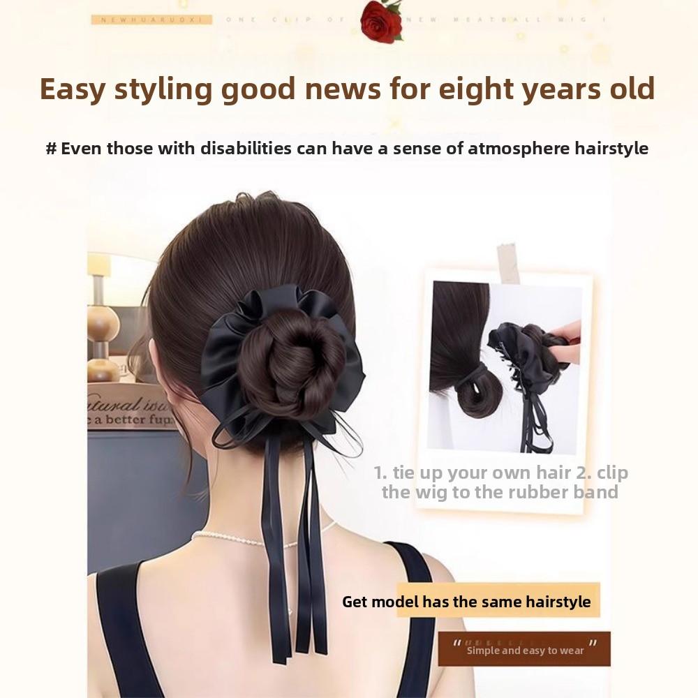 Ribbon Bun Head Wig Bowknot Wig Rubber Band New Hair Bun Claw Clip  Hair Accessories