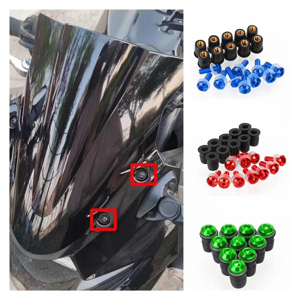 10pcs Motorcycle Screen Bolts FOR S1000RR 2016-2023 5mm Motorcycle Windshield Bolts Screw Nuts Fastener Kit (Blue)